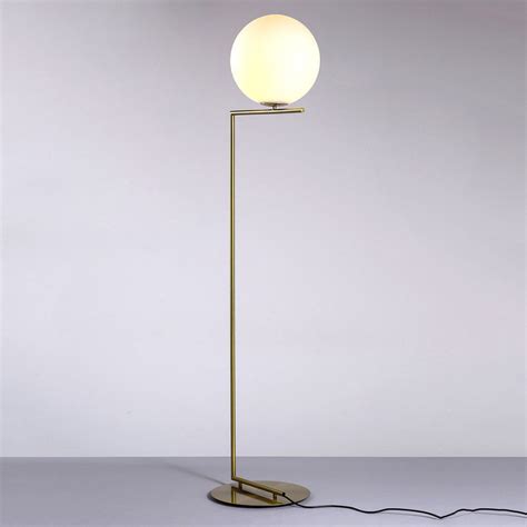 Modern White Glass Globe Shade 1 Light Brass Linear Led Floor Lamp Artistic Deco Ebay