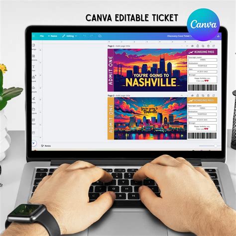 Editable Nashville Trip Ticket Template, Surprise Boarding Pass Ticket