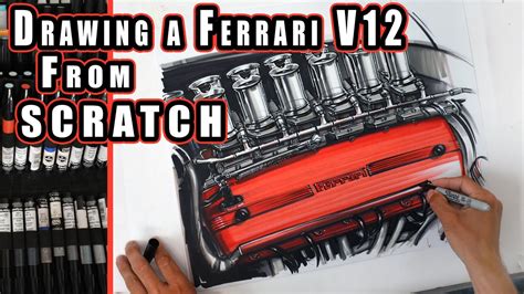 Drawing A Ferrari V12 FROM SCRATCH And Why I Prefer To Draw From