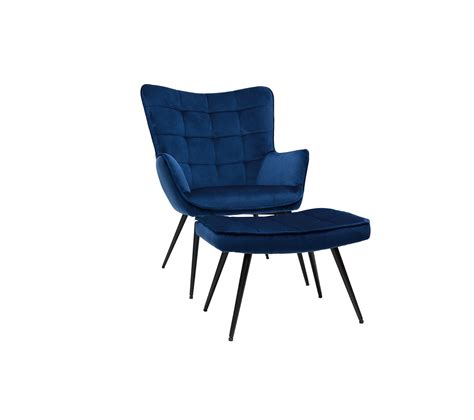 Fauteuil Avec Repose pieds Design En Tissu Velours Bleu Foncé Mood