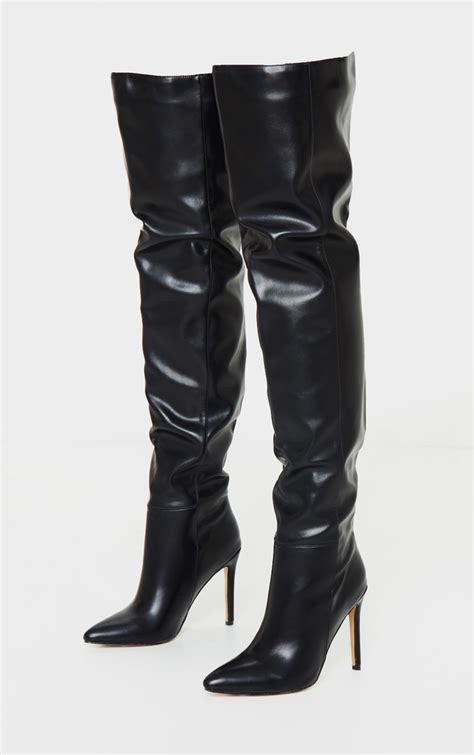 Black Thigh High Stiletto Boots Prettylittlething Aus