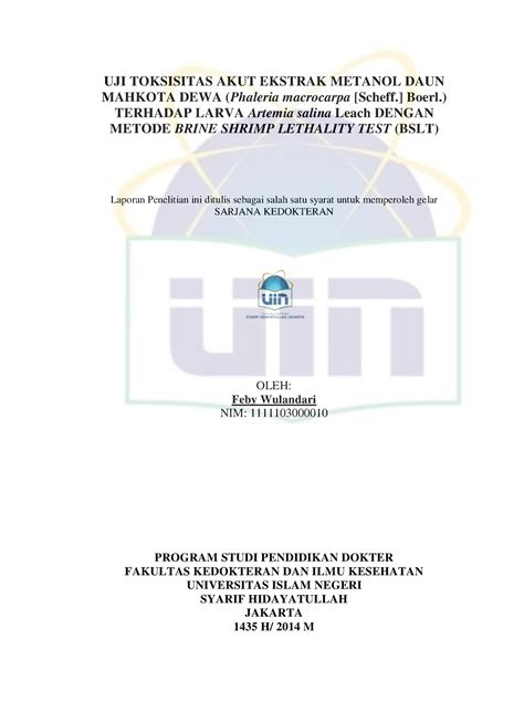 Tabel Probit I UJI TOKSISITAS AKUT EKSTRAK METANOL DAUN MAHKOTA DEWA