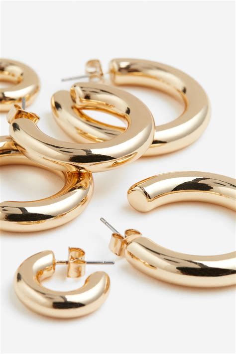 3 Pairs Hoop Earrings Gold Colored Ladies Handm Us