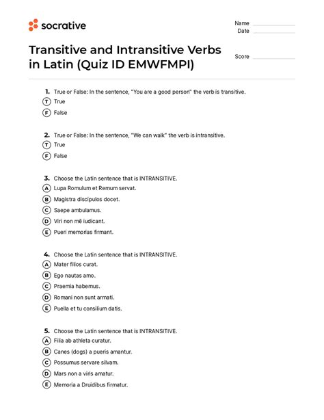 Transitive And Intransitive Verb Worksheet E Street Light