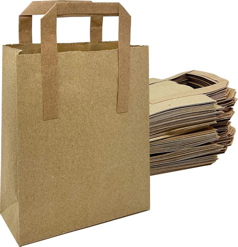 50 Brown Paper Carrier Bags Small 7 X 8 5 X 3 Flat Reinforced