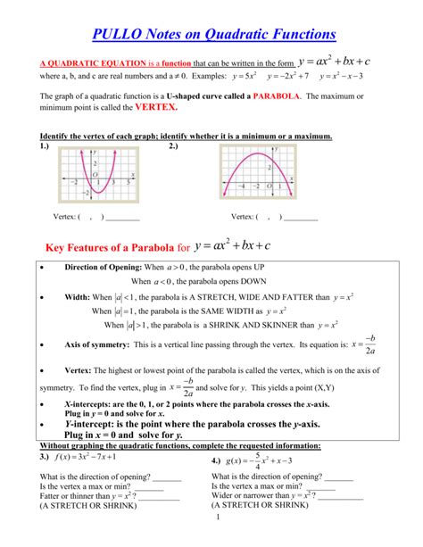 Quadratic Functions Notes Pullo 3