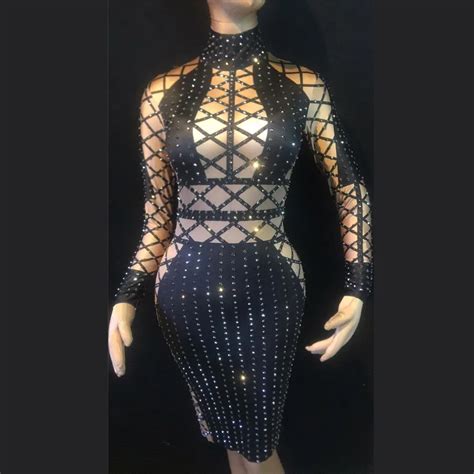 New Rhinestones Dance Dress Woman Stage Costume Performance Party