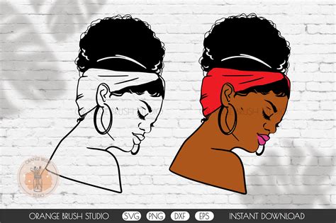 Curly Black Woman Svg Afro Hair Messy Bun Melanin Queen By Orange Brush