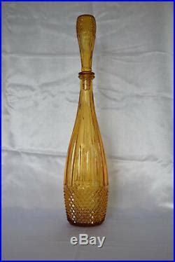 Vintage Empoli Art Glass Amber Diamond Point 20 5 Genie Bottle Decanter