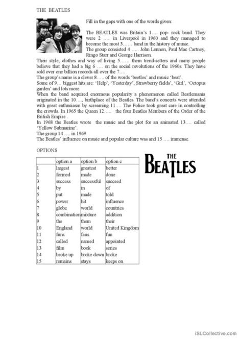 113 Beatles English ESL Worksheets Pdf Doc