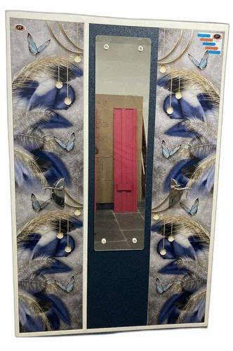 3 Door With Locker Blue Printed Mild Steel Almirah With Mirror At Rs