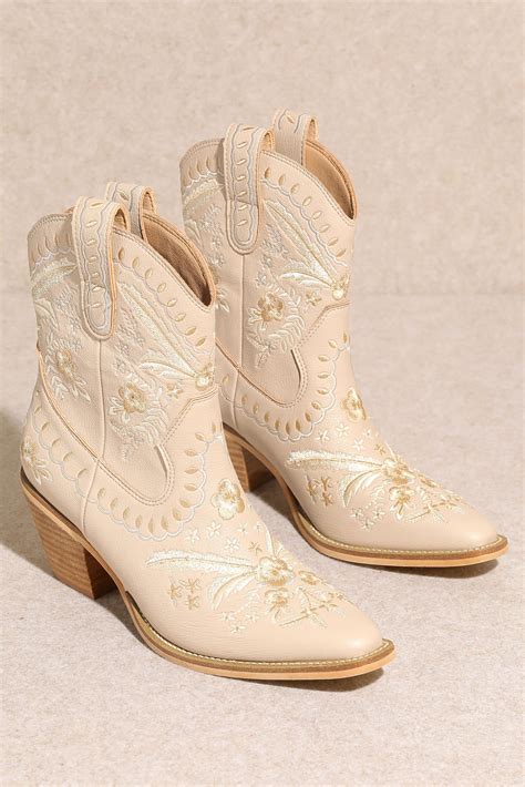 Edith Embroidered Ankle Cowboy Boots Cream 9 5 Artofit