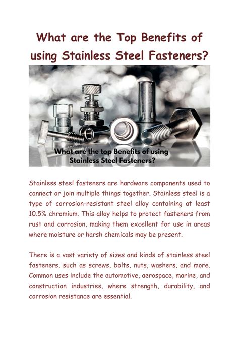 Ppt What Are The Top Benefits Of Using Stainless Steel Fasteners