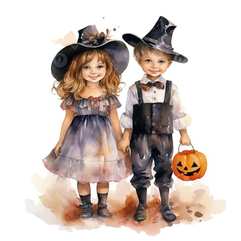 Divertidos Disfraces Infantiles De Halloween Feliz Halloween Acuarela Ilustración Vectorialxdxa