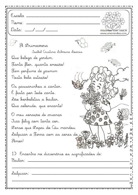 Que Beleza De Jardim Texto E Atividades Em Letra Cursiva Ano