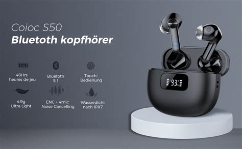 Coioc Bluetooth Kopfh Rer Kopfh Rer Kabellos Mit Hifi Stereo Sound