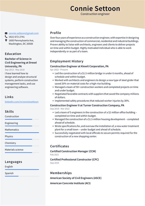 Construction Resume Example and Writing Guide - ResumeLawyer