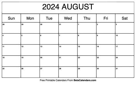 2024 August Calendar Free Printable Pdf Manda Rozanne