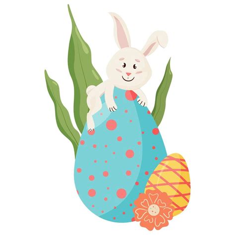 Bunny Character Sitting On Egg Smiling Funny Happy Easter Cartoon