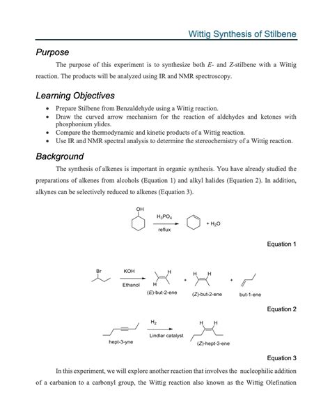 Solved Wittig Synthesis Of Stilbene Purpose The Purpose Of Chegg