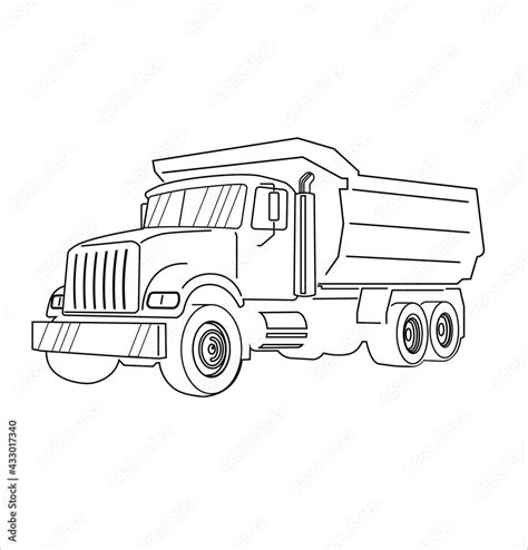 Vector Cartoon Dump Truck Outline. Tipper truck. Stock Vector | Adobe Stock