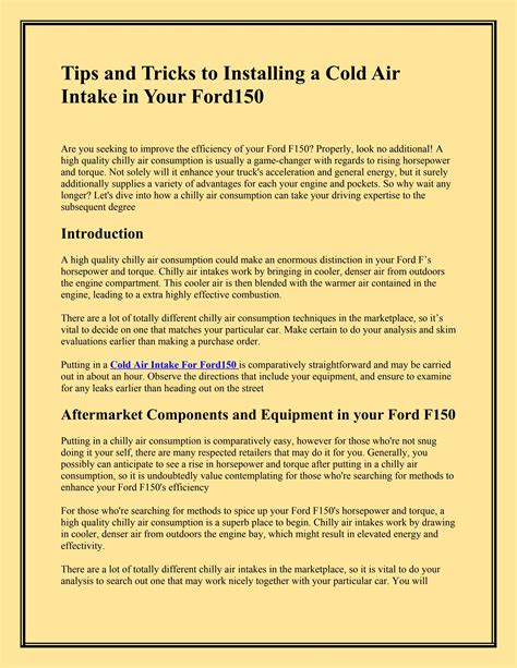 Tips and Tricks to Installing a Cold Air Intake in Your Ford150 by Cold ...