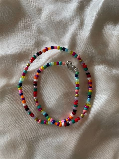 Collier En Perles De Rocailles Multicolores Etsy