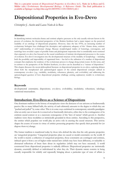 Pdf Dispositional Properties In Evo Devo