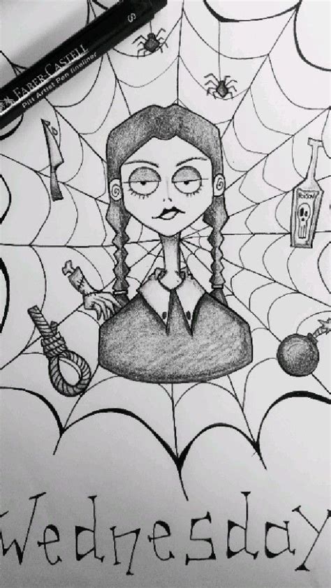 Dibujo Miércoles Addams Wednesday Addams Draw Dibujo Blanco Y Negro