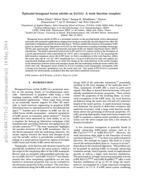 Pdf Modulation Of Work Function In H Bn On Ir 111 Substrate