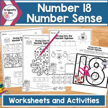 Number 18 Number Sense Worksheets Color by Codes and Center Activities