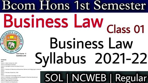 1st Year Business Law Syllabus Bcom Hons 1st Sem Business Law