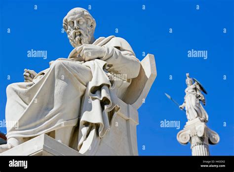 Statues Of Socrates And Athena Academy Of Athens Athens Greece Stock