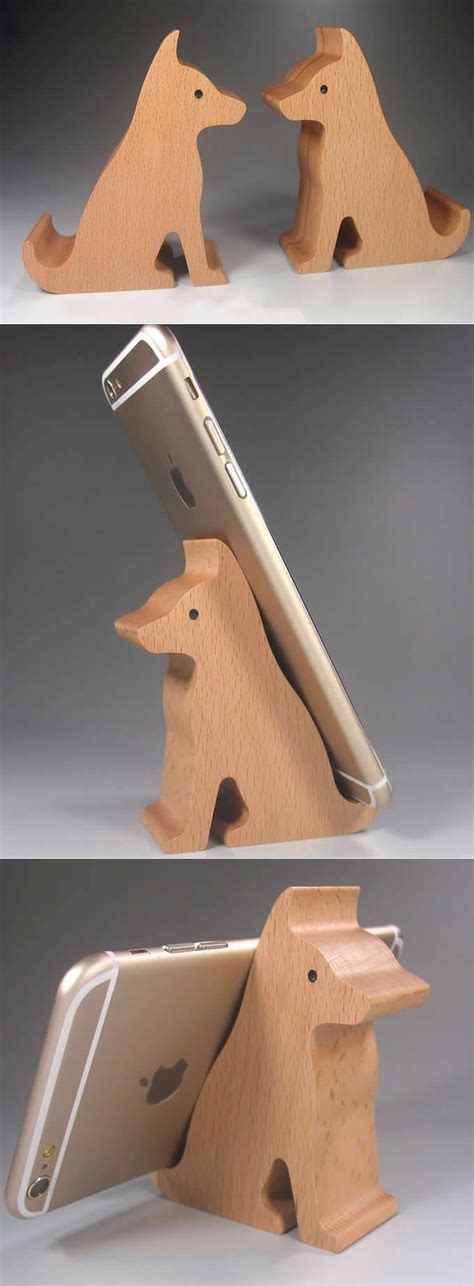 Wooden Dog Shaped Mobile Phone Ipad Holder Stand Woodworking For Kids