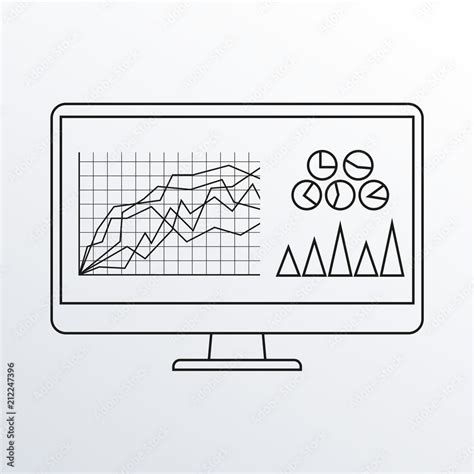 Computer Monitor Line Icon With Graph Diagram And Charts PC Desktop