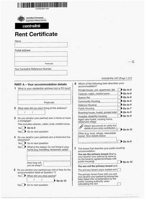 Corporate Australia Centrelink Rent Certificate Form Su