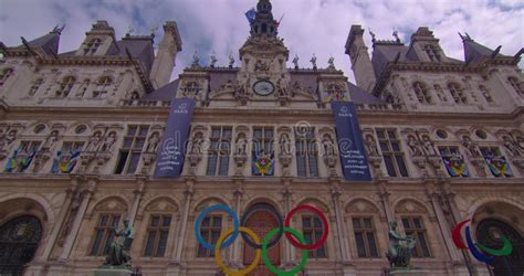 City Hall Square In Paris Where The Olympic Rings Are Installed Crowds