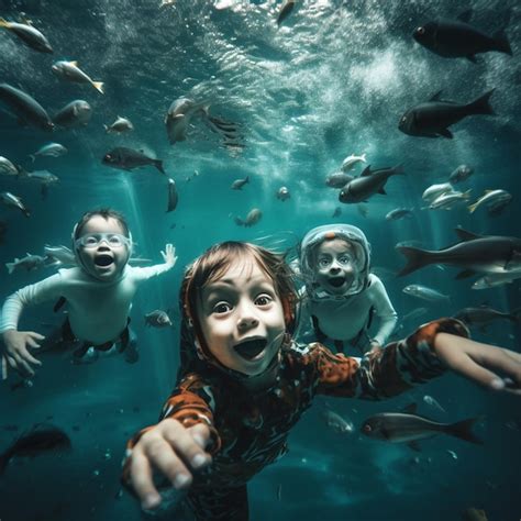 Premium Photo | Kids swimming in pool underwater