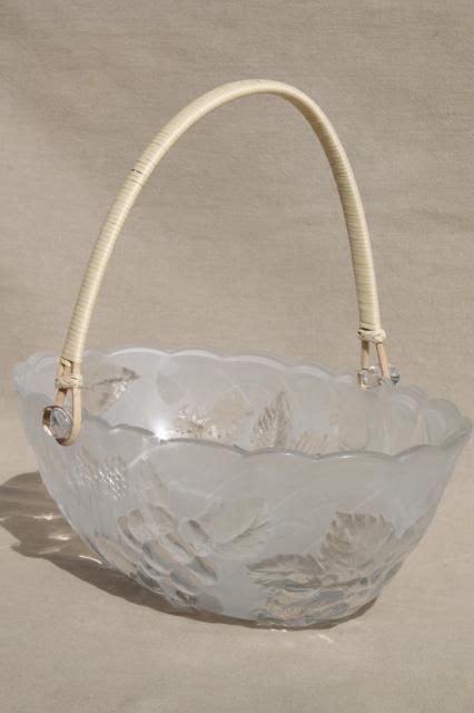 Pressed Glass Fruit Basket Bowl Vintage Japan Laura Glass Label Fruit Basket Pattern Glass