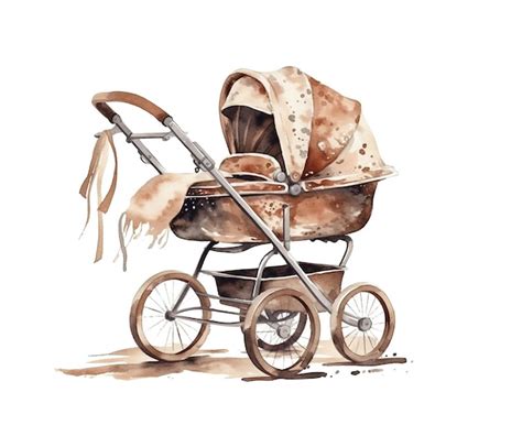 Premium Ai Image Watercolor Painting Illustration Of Baby Stroller On