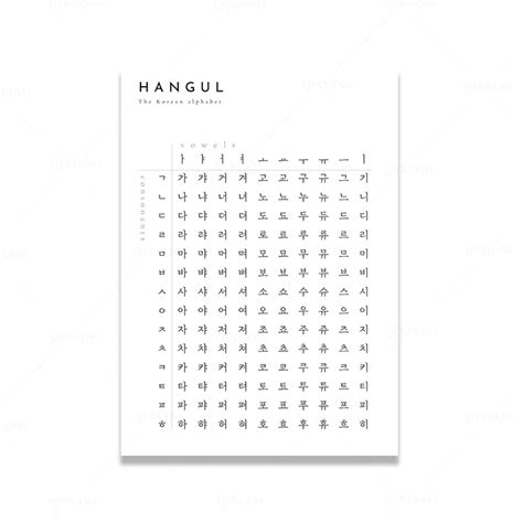 Printable Hangul Korean Alphabet Chart Poster Guide Grid 44 Off