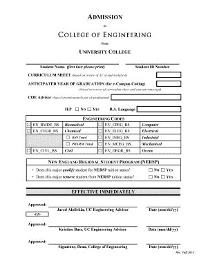 Fillable Online COE Admission Form Rev F14 Copy Docx Fax Email Print