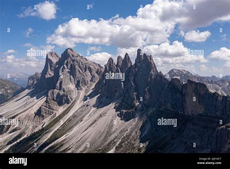 Morning View Of The Gardena Valley In Dolomite Mountains Location Puez