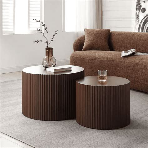 Kevinplus Piece Nesting Coffee Table Set Modern Round Wooden Side