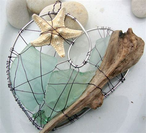 Sky Blue Seaglass And Starfish Heart Suncatcher Etsy Sea Glass Sea