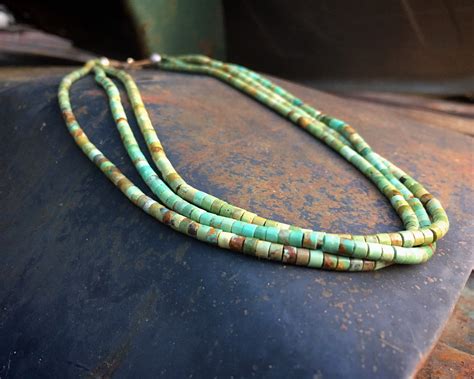 Three Strand Green Turquoise Heishi Bead Necklace Santo Domingo