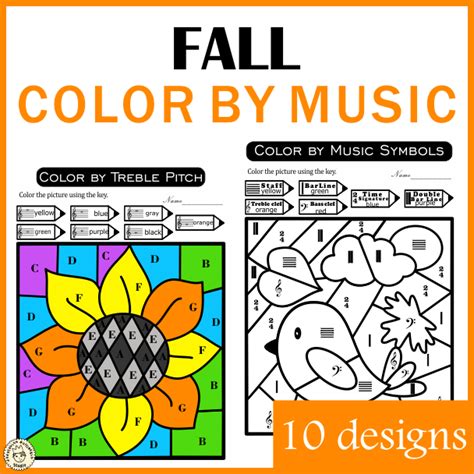 Fall Music Color by Code Worksheets | Note Names | Dynamics | Music S…