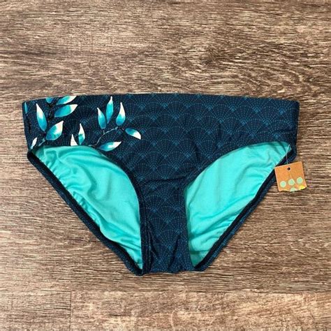 Title Nine Swim Nwttitle Nine Bodacious Neptune Blue Teal Shell Leaf Print Bikini Bottoms