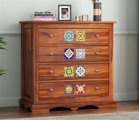 Buy Boho 4-Drawer Wooden Chest Of Drawers (Honey Finish) Online in India at Best Price - Modern ...