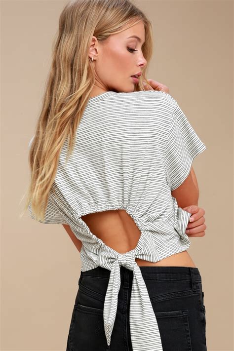 Cool White Striped Crop Top Tie Back Crop Top Crop Tee Lulus